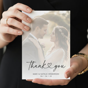 Cartão De Agradecimento Casamento Simples Minimalista com Coração em Rotei