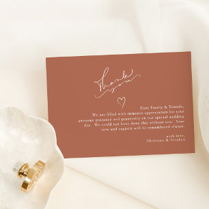 Cartão De Agradecimento Casamento Simples Terracota Caligrafia Elegante