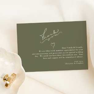 Cartão De Agradecimento Casamento Simples Verde da Elegante Calascografia
