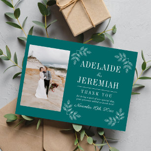 Cartão De Agradecimento Casamento Simplicidade Floral 2 Verde Água