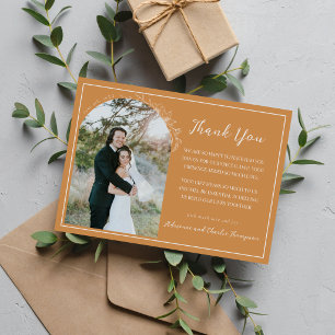 Cartão De Agradecimento Casamento Simplicidade Floral Laranja Damasco 1