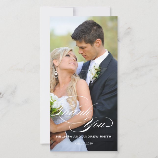 CARTÃO DE AGRADECIMENTO CASAMENTO SOBRECARREGADO DE SCRIPT BRANCO OBRIGADO (Frente)