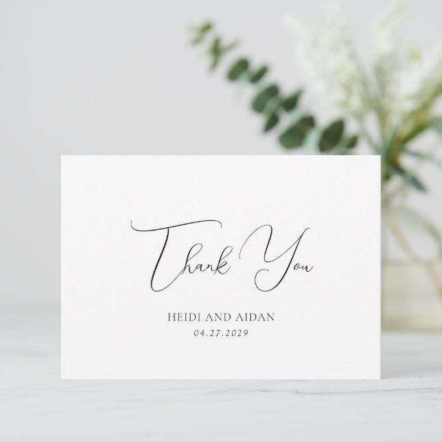 Cartão De Agradecimento Casamento Sofisticado Preto e Branco Old Money (Em pé/Frente)