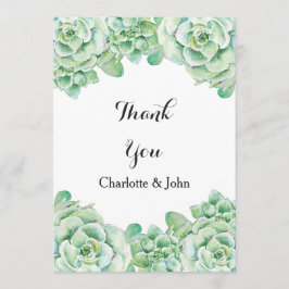 Cartão De Agradecimento casamento suculento com aquarela Obrigado