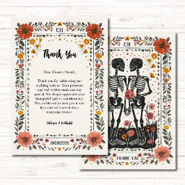 Cartão De Agradecimento Casamento Tarot Esqueleto Estilo Boho Letterpress