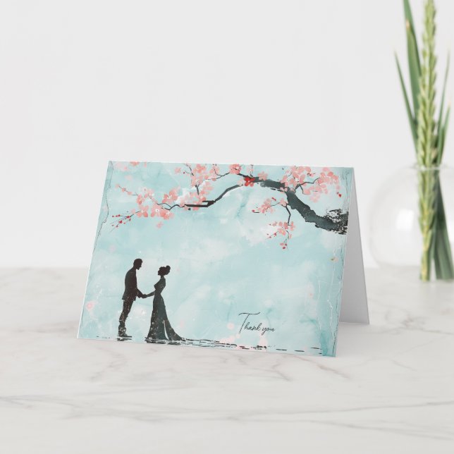 Cartão De Agradecimento Casamento Tema Azul Noiva & Noivo (Frente)