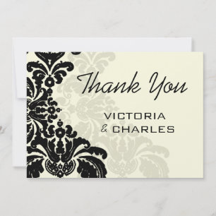 Cartão De Agradecimento Casamento tema damasco Real Negro Obrigado 5x7