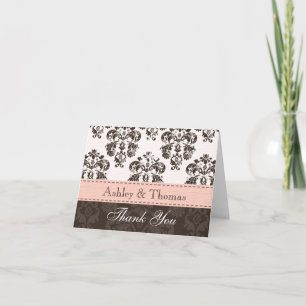 Cartão De Agradecimento Casamento tema damasco rosa e castanho Obrigado No