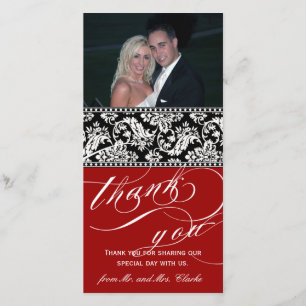 Cartão De Agradecimento Casamento tema damasco Vermelho Negro Obrigado Car