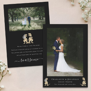 Cartão De Agradecimento Casamento Tema Dinossauro Foto Obrigado Preto