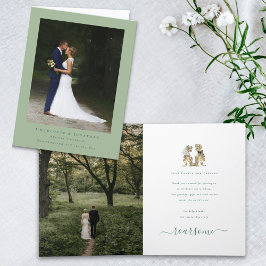 Cartão De Agradecimento Casamento Temático de Dinossauros Foto Verde Sage