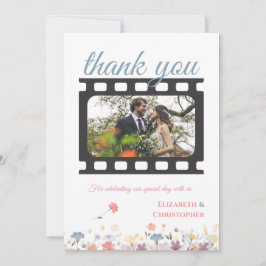 Cartão De Agradecimento Casamento Temático de Filme com Floral em Aquarela