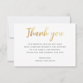 Cartão De Agradecimento Casamento tipografia simples dourado. Caligrafia m