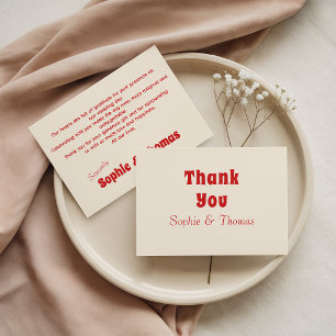 Cartão De Agradecimento Casamento Tipografia Vintage Vermelho & Creme Retr