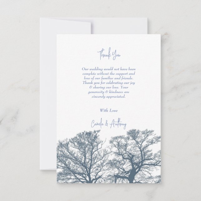 Cartão De Agradecimento Casamento Tropical Boho de Árvores Azuis (Frente)