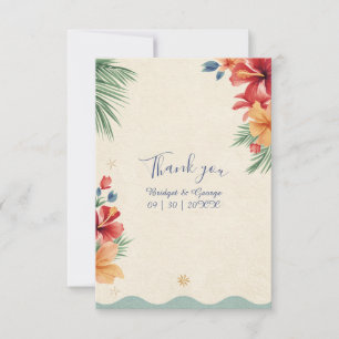 Cartão De Agradecimento Casamento Tropical Boho Hibisco Havaí Aquarela