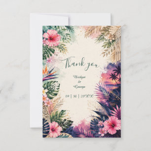 Cartão De Agradecimento Casamento Tropical Boho Luxuoso Havaí Collage