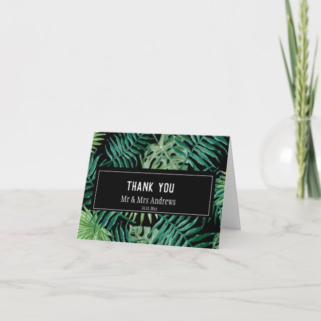 Cartão De Agradecimento Casamento Tropical de Palma Exótico Dobrado (Frente)