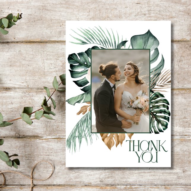 Cartão De Agradecimento Casamento Tropical Floral 2 Photo Beach (Tropical Floral 2 Photo Beach Wedding Thank You Card)