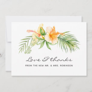 Cartão De Agradecimento Casamento Tropical Floral à Beira-Mar com Aquarela