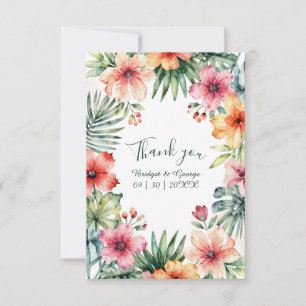 Cartão De Agradecimento Casamento Tropical Floral Havaiano Rosa Coral