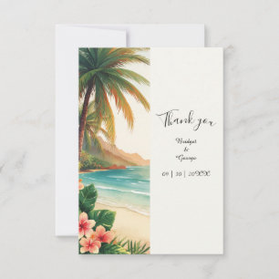 Cartão De Agradecimento casamento tropical havaiano na praia ao longo da c