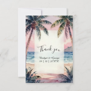 Cartão De Agradecimento Casamento Tropical no pôr do sol da Praia do Havaí