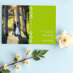 Cartão De Agradecimento Casamento Verde Cítrico e Azul Costeiro
