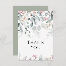 Cartão De Agradecimento Casamento Verde Cor de Água Rosa