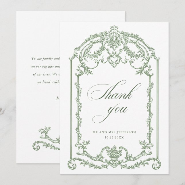 Cartão De Agradecimento Casamento Verde da Ornamentado Vitoriana Grace Flo (Frente/Verso)