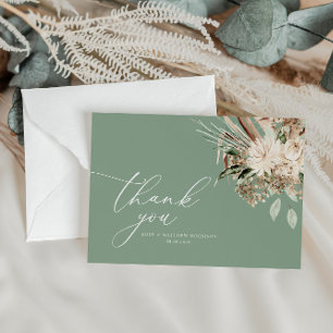 Cartão De Agradecimento Casamento verde de erva de pampas modernas