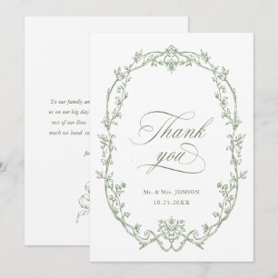 Cartão De Agradecimento Casamento Verde de Sage Floral Ornamentado Vitoria