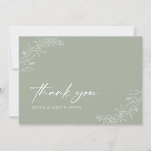 Cartão De Agradecimento Casamento Verde do Moderno Minimalista Boho Sage