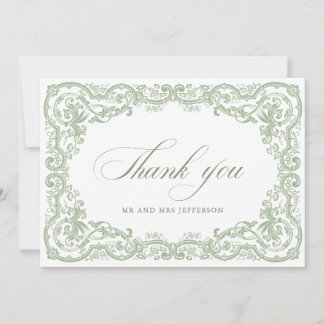 Cartão De Agradecimento Casamento Verde do Ornamentado Floral Sage