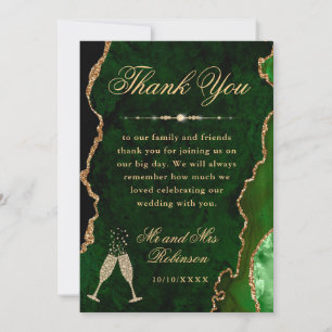 Cartão De Agradecimento Casamento verde e Dourado de agitação e mármore