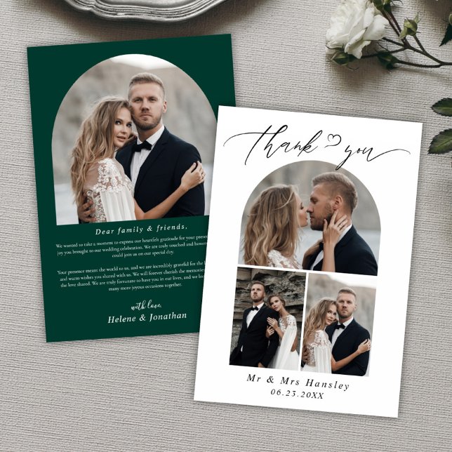 Cartão De Agradecimento Casamento Verde Emerald, Arch de Fotografia Minima (Minimalist Photo Arch Emerald Green Wedding Thank You Card)