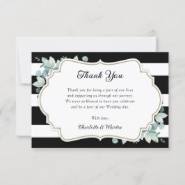 Cartão De Agradecimento Casamento Verde Eucalyptus Negro e Branco