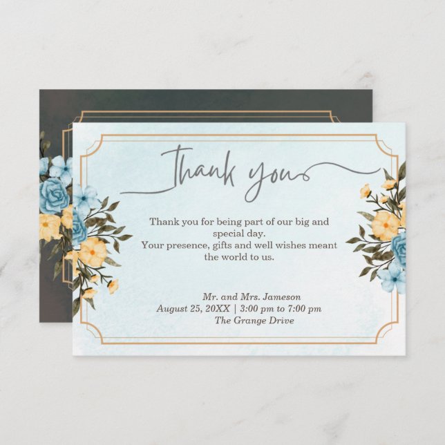 Cartão De Agradecimento Casamento Verde Floral Clorideira Moderno Elegante (Frente/Verso)