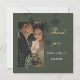 Cartão De Agradecimento Casamento verde-oliva elegante personalizável