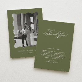 Cartão De Agradecimento Casamento Verde Oliva em Foto Vitoriana