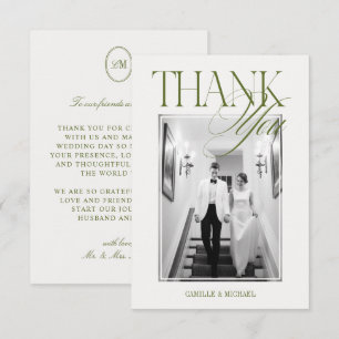 Cartão De Agradecimento Casamento Verde Oliva Moderno Elegante