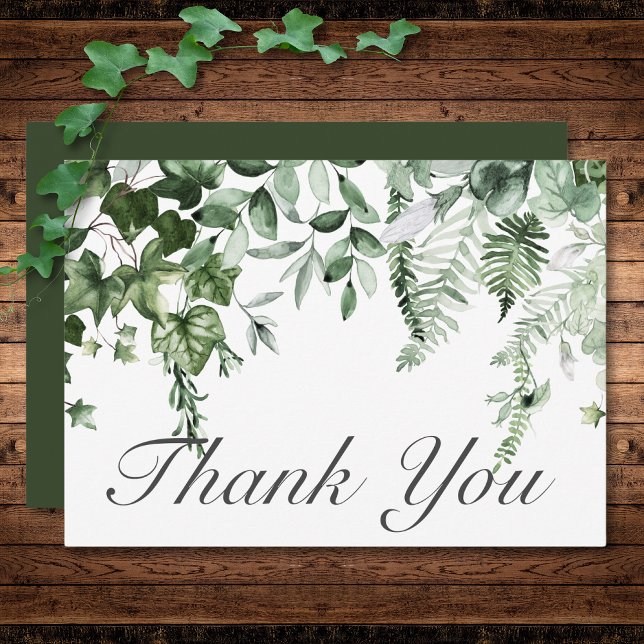 Cartão De Agradecimento Casamento Verde Rustic Ivy & Sage (Rustic Ivy & Sage Greenery Green Wedding Thank You Card)