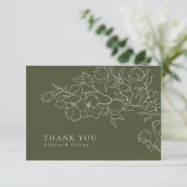 Cartão De Agradecimento Casamento verde sage floral desenhado à mão elegan