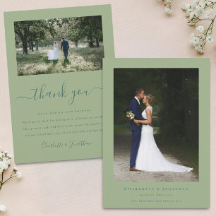 Cartão De Agradecimento Casamento Verde Simples Moderno 2 Foto Sage