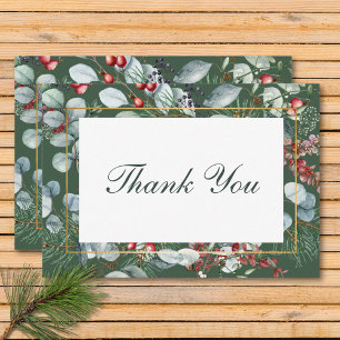 Cartão De Agradecimento Casamento Verde Verde de Natal de inverno