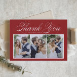 Cartão De Agradecimento Casamento Vermelho Da Colagem De Fotos Do Elegante<br><div class="desc">Envie obrigados para a família e amigos por fazerem parte do seu evento com este obrigado de colagem de fotos personalizável que você possui. Apresenta uma escrita elegante e uma tipografia simples. Personalizado adicionando seus próprios detalhes e mostrando suas fotos de casamento favoritas. Este cartões de agradecimentos fotográfico também será...</div>