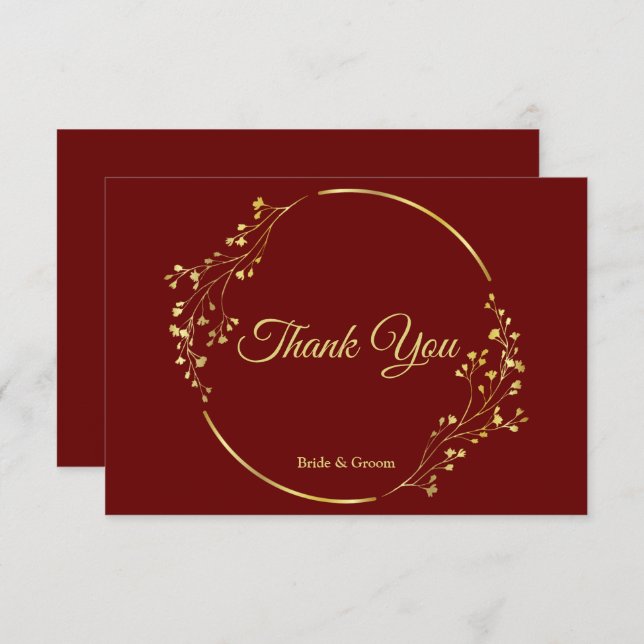 Cartão De Agradecimento Casamento Vermelho de Terra Geométrica do ouro Flo (Frente/Verso)