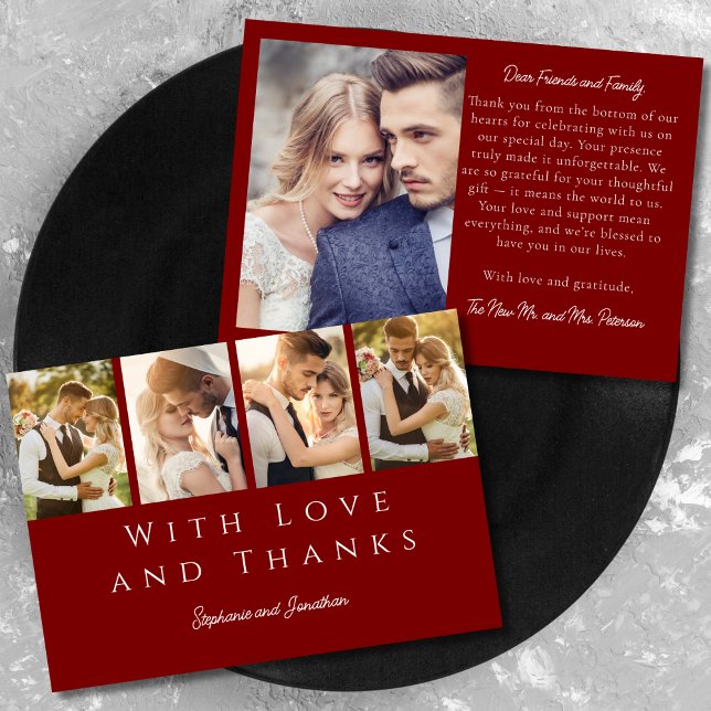 Cartão De Agradecimento Casamento Vermelho Moderno da Borgonha na moda (Criador carregado)