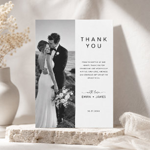 Cartão De Agradecimento Casamento Vertical com Foto Minimalista Moderna