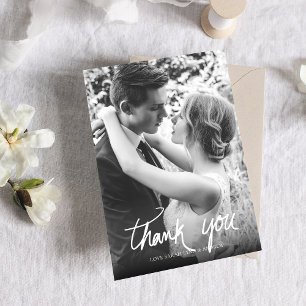 Cartão De Agradecimento Casamento Vertical de Fotografias a Preto e Branco